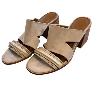Halston Riley Owen Suede Beige Sandals Heels Women’s 7 1/2 Beach Summer Wedding